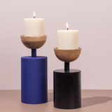 Elan Pillar Candle Holders (Blue & Black)