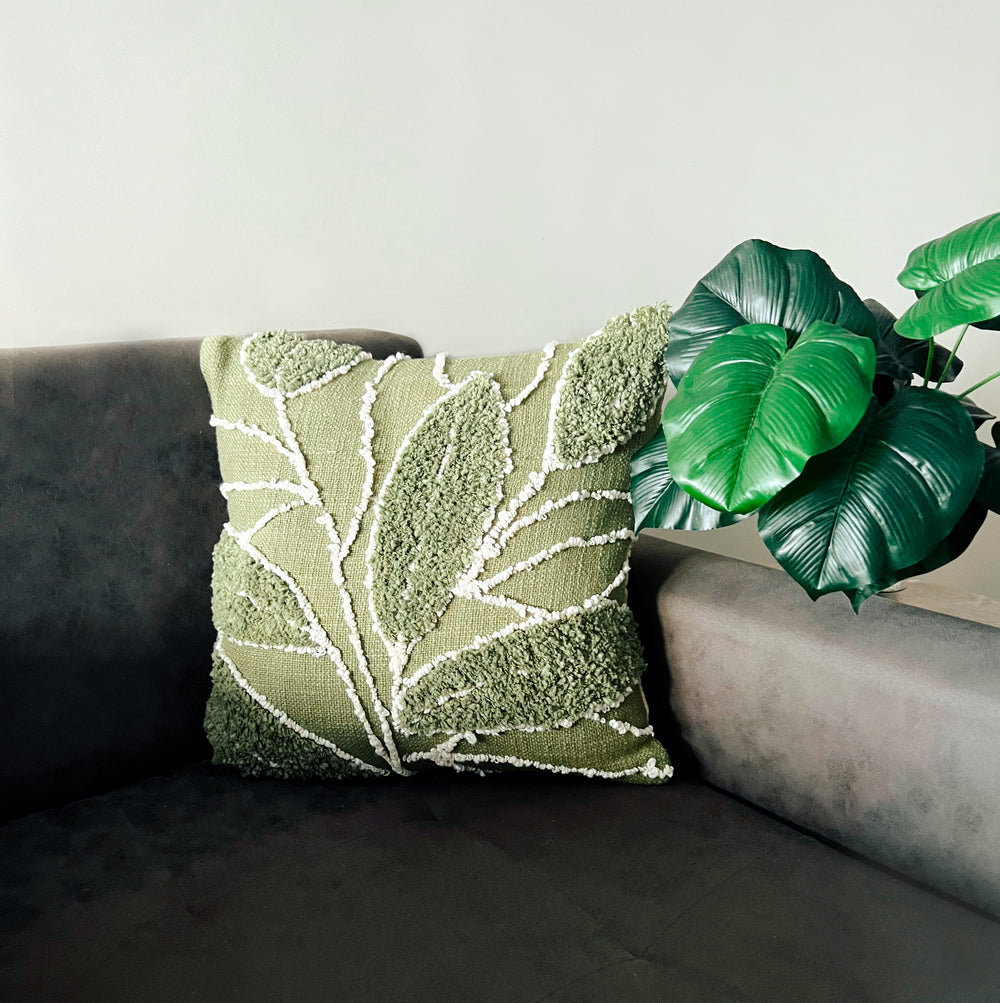 Botanical Sage Green Tufted Cushion