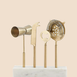Gold Bar Accessories with Marble Stand (Set of 4)