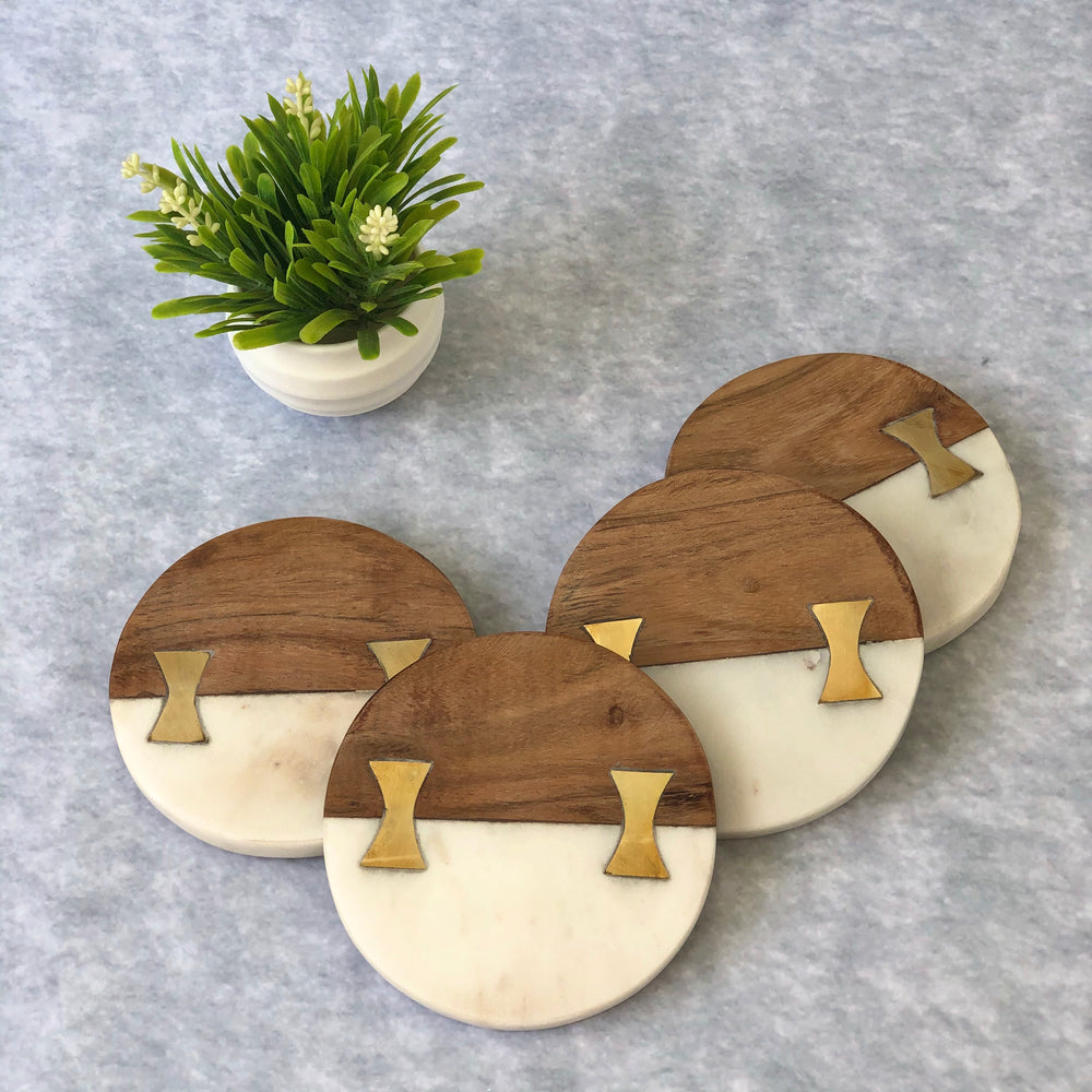 Avery Marble & Wood Coasters (Set of 4)