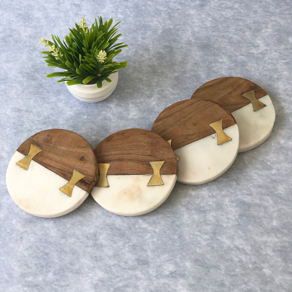 Avery Marble & Wood Coasters (Set of 4)