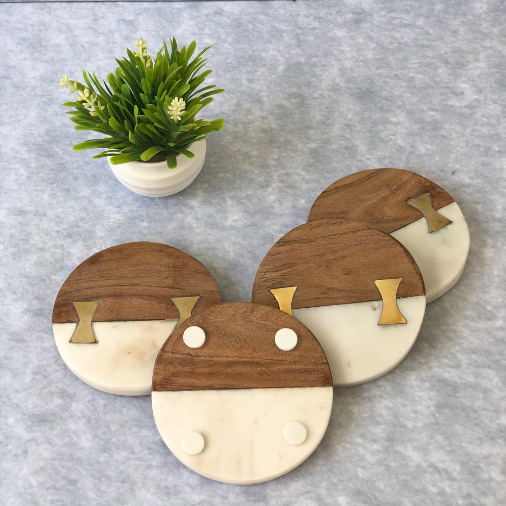 Avery Marble & Wood Coasters (Set of 4)
