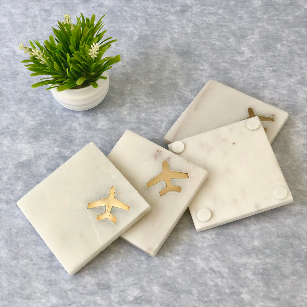 Colton Marble & Brass Jet Coasters (Set of 4)