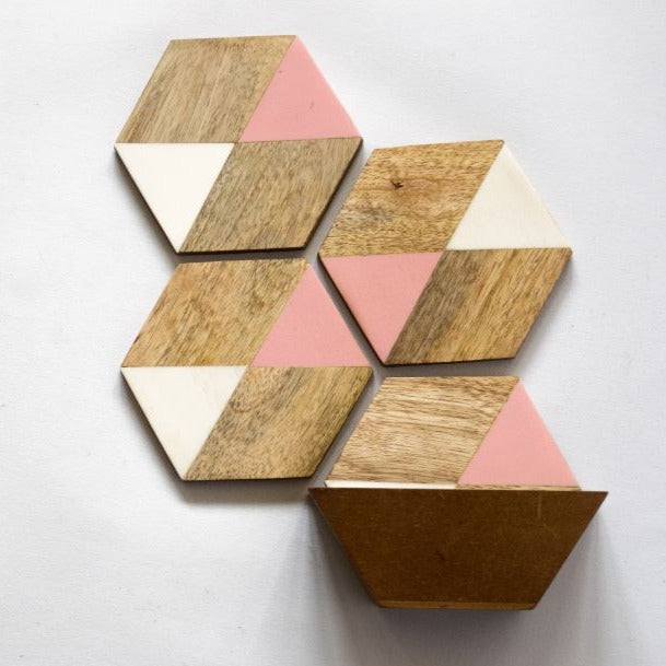Hexagon Wooden Coaster (3 Colours)