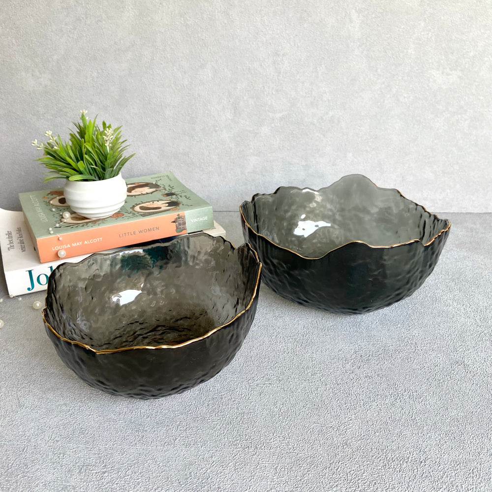 Celine Crackled Glass Bowls (Black)