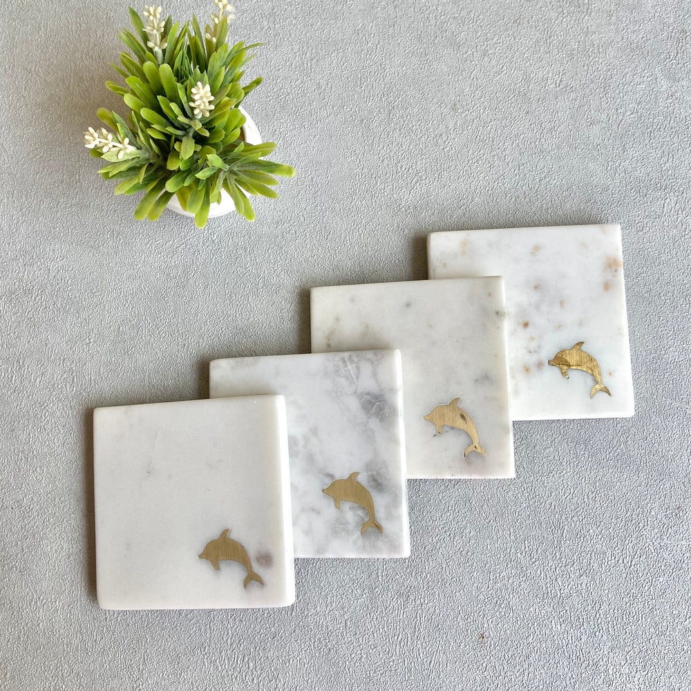 Flipper Marble & Brass Dolphin Coasters (Set of 4)