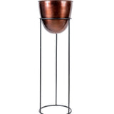 Antique Copper Planter with Black Stand