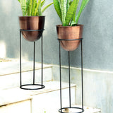 Antique Copper Planter with Black Stand