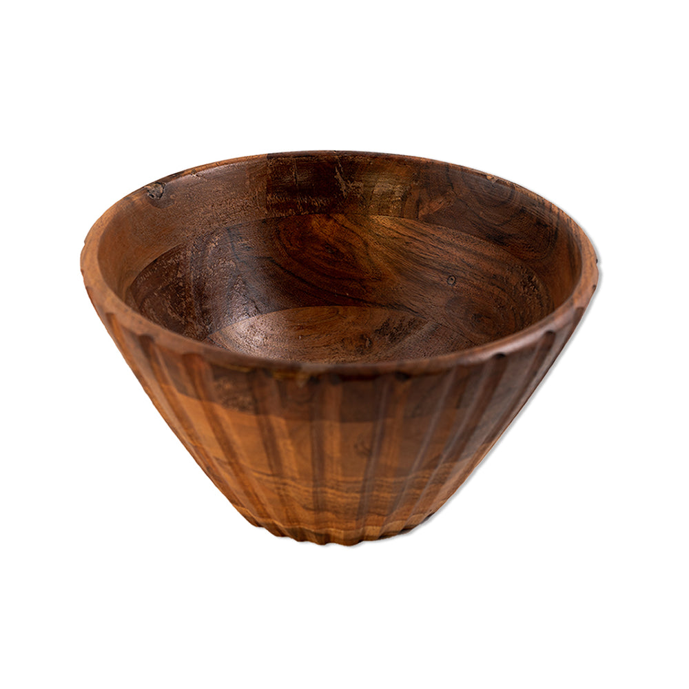 Ribbed Wooden Serving Bowl (2 Sizes)