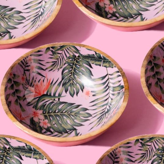 Tropical Pink Wooden Serving Bowl