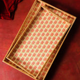 Moroccon Red and Gold Motif Wooden Printed Tray (Set of 2)